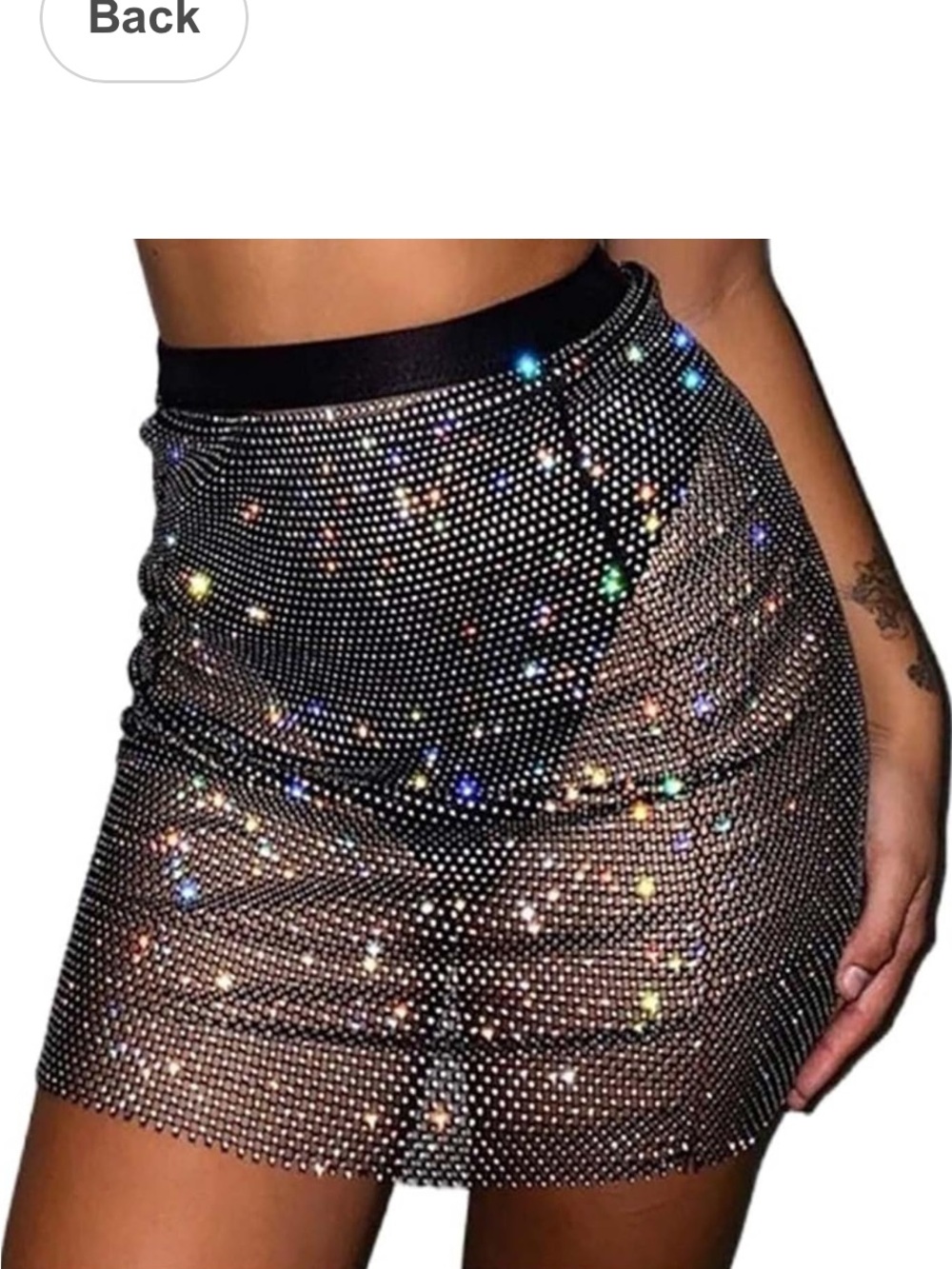 Black Rhinestone Mesh Mini Skirt
